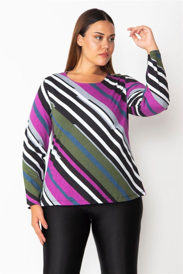 Kadın Renkli Pamuklu Kumaş Renk Kombinli Bluz 65N28380