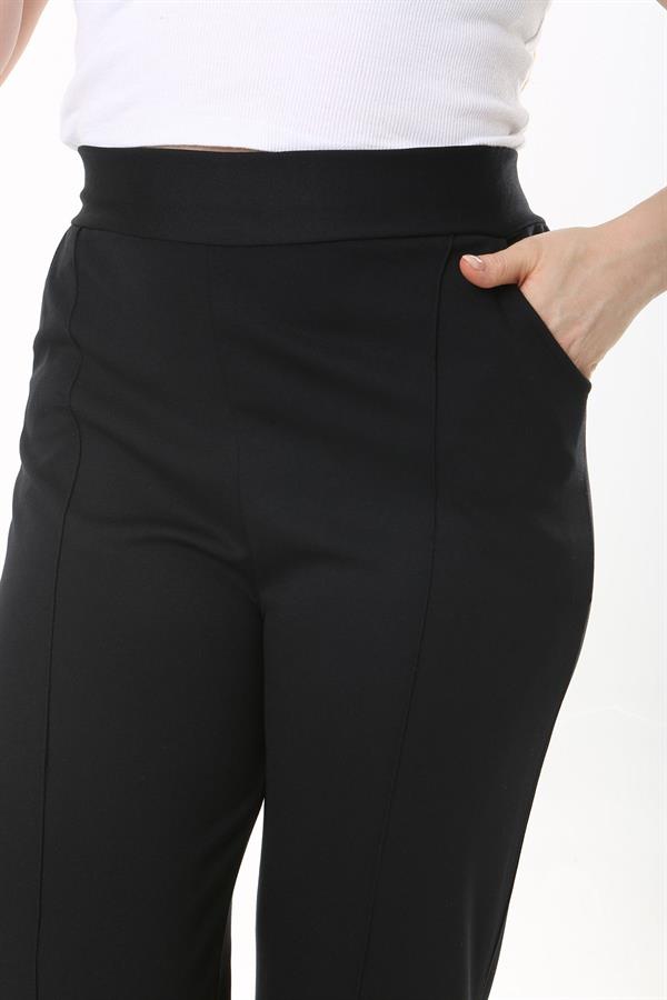 Kadın Büyük Beden Füme Ütü İzi Çima Dikişli Likralı Yan Cepli Pantolon 65N37564