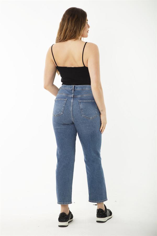 Kadın Büyük Beden Lacivert 5 Cepli Yüksek Bel Kot Pantolon 65N37252