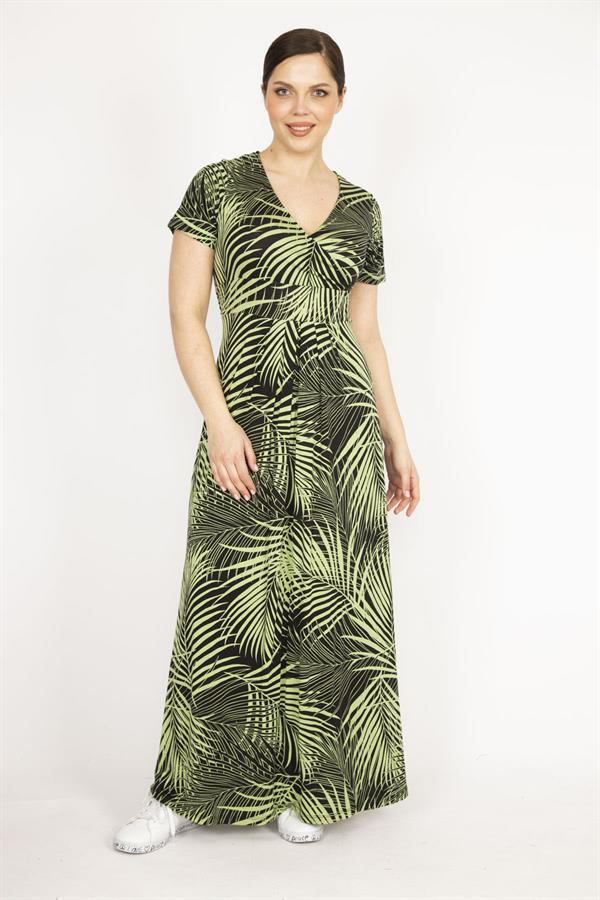 Kadın Mor Büyük Beden Anvelop Yakalı Renkli Uzun Elbise