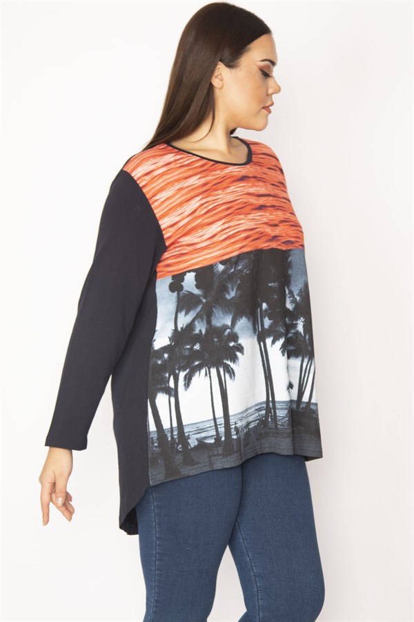 Kadın Lacivert Ön Baskılı Bluz 65N29544