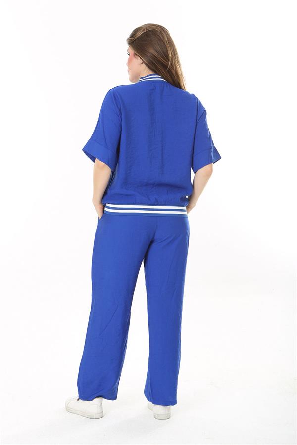 Kadın Büyük Beden Nar Ön Fermuarlı Ribanalı Tunik Ve Pantolon İkili Takım 65N37877