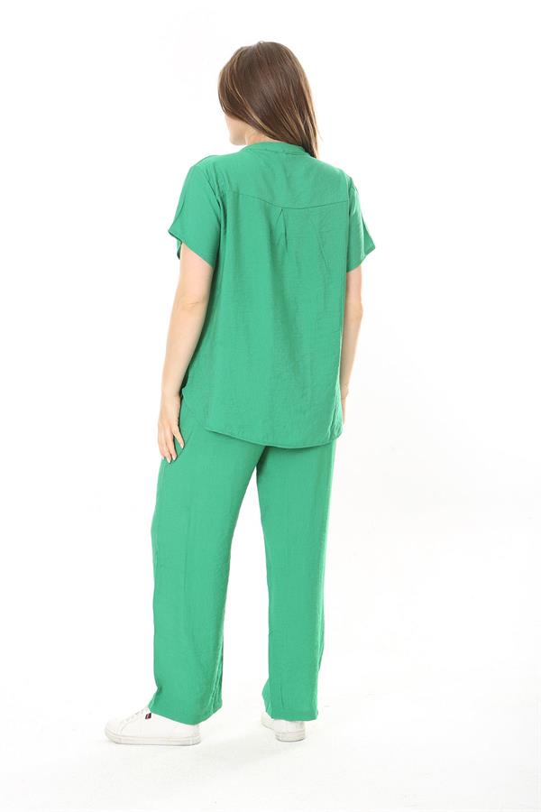 Kadın Büyük Beden Nar Ön Pat Düğmeli Tunik Ve Pantolon İkili Takım 65N37879