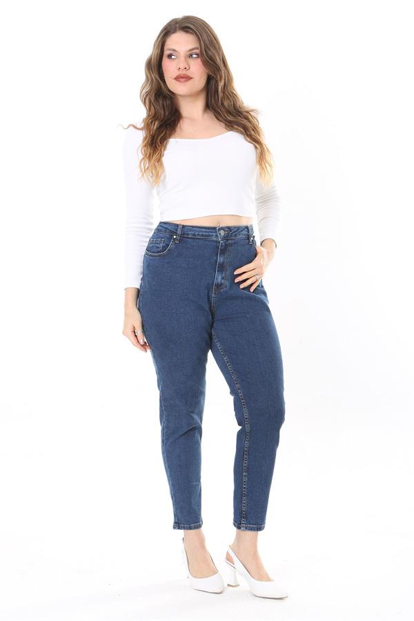 Kadın Büyük Beden Yüksek Bel Dar Paçalı Likralı Kot Pantolon 65N38089