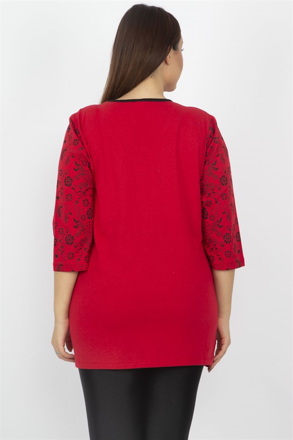 Kadın Kırmızı Pamuklu Kumaş Cep Detaylı Bluz 65N13707