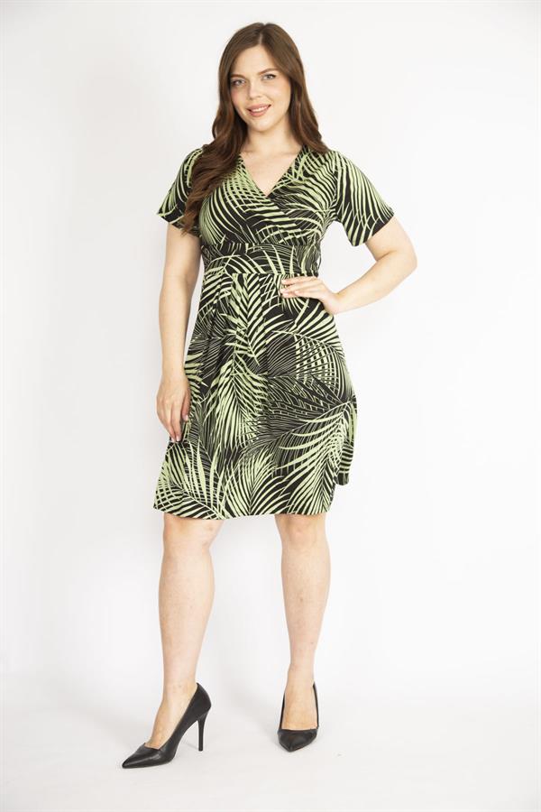 Kadın Yeşil Büyük Beden Anvelop Yakalı Elbise