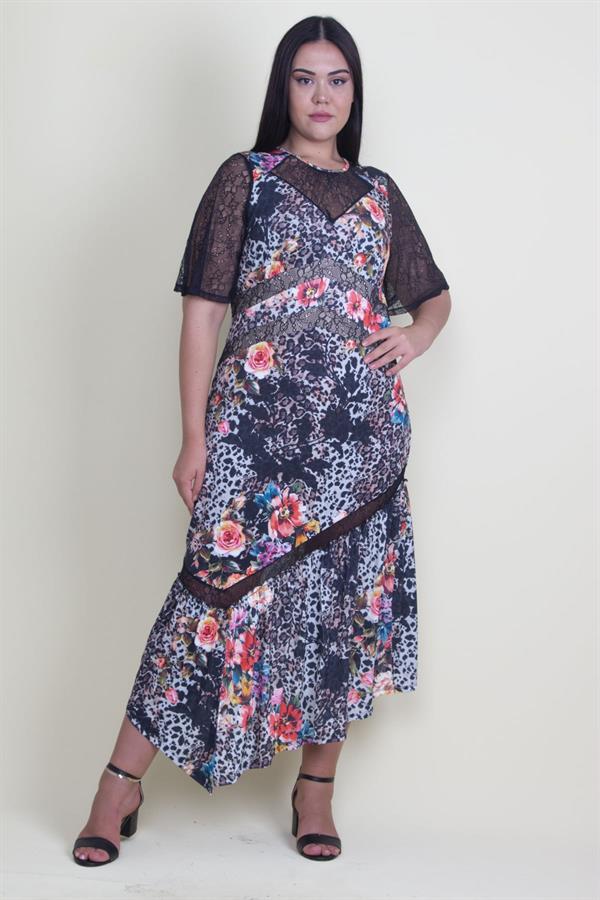 Kadın Renkli Dantel Detaylı Elbise 65N18206