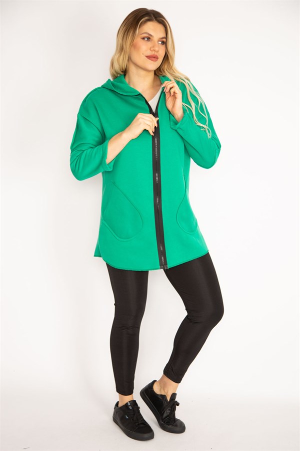 Kadın Antrasit Ön Fermuarlı Cep Ve Kapşonlu Mont 65N35108