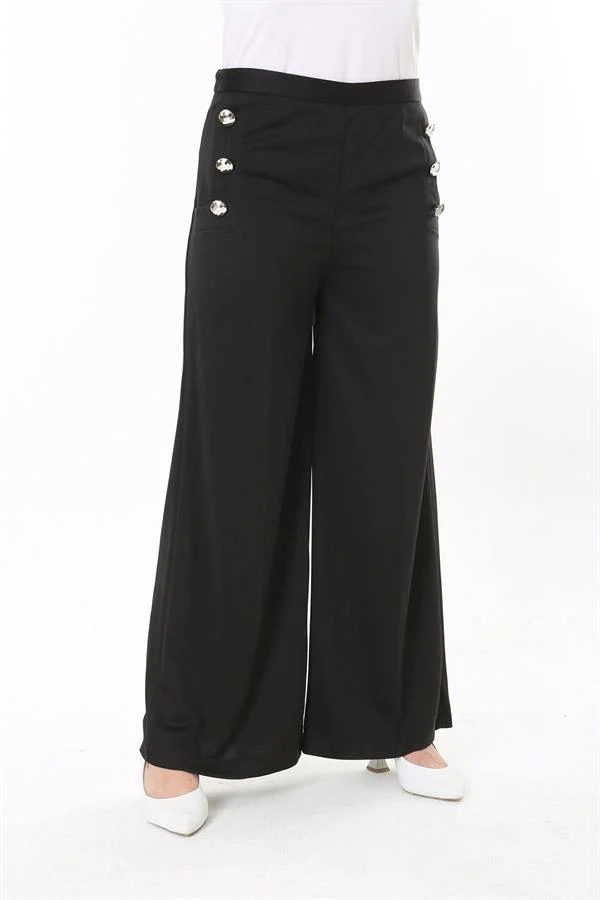 Kadın Büyük Beden Beyaz Süs Metal Düğmeli Cepsiz Pantolon 65N37817