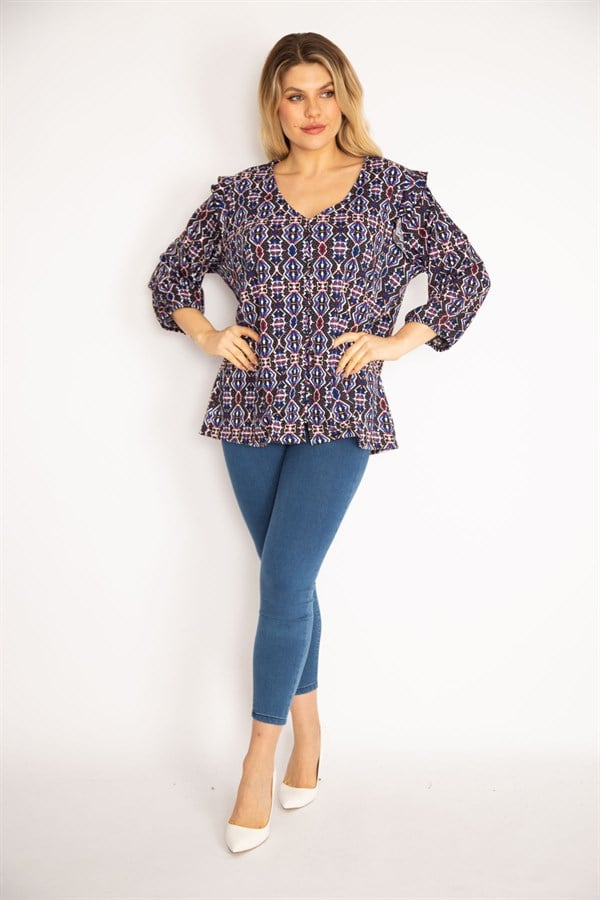 Kadın Renkli Önü Birit Düğmeli Omuzu Fırfırlı Tunik 65N35120