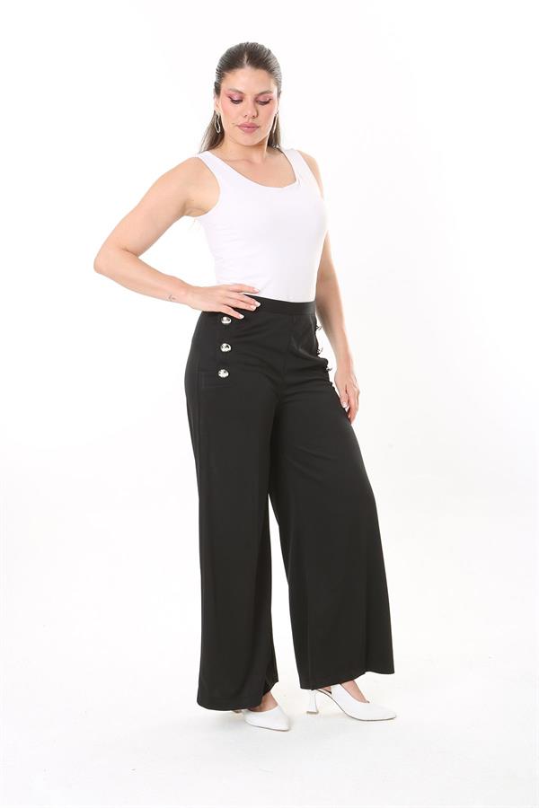 Kadın Büyük Beden Beyaz Süs Metal Düğmeli Cepsiz Pantolon 65N37817