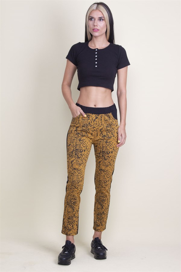 PANTALON À POCHES ÉLASTIQUES À TAILLE À MOTIFS SUR LE DEVANT