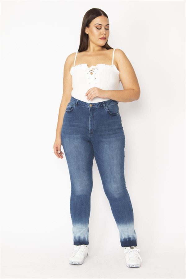 Kadın Lacivert Yıkama Efektli 5 Cep Likralı Kot Pantolon 65N28524