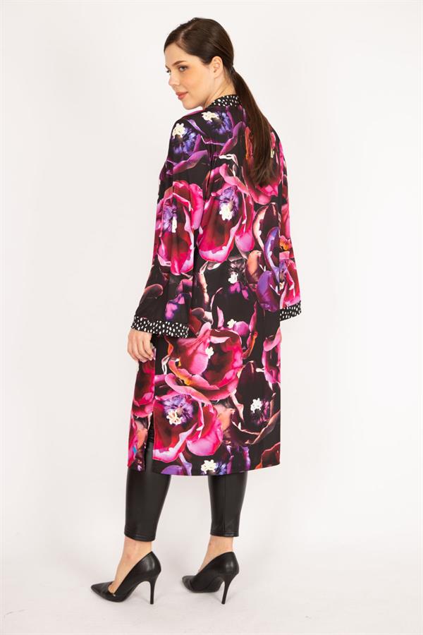 Manteau long non doublé à pois colorés pour femme grande taille