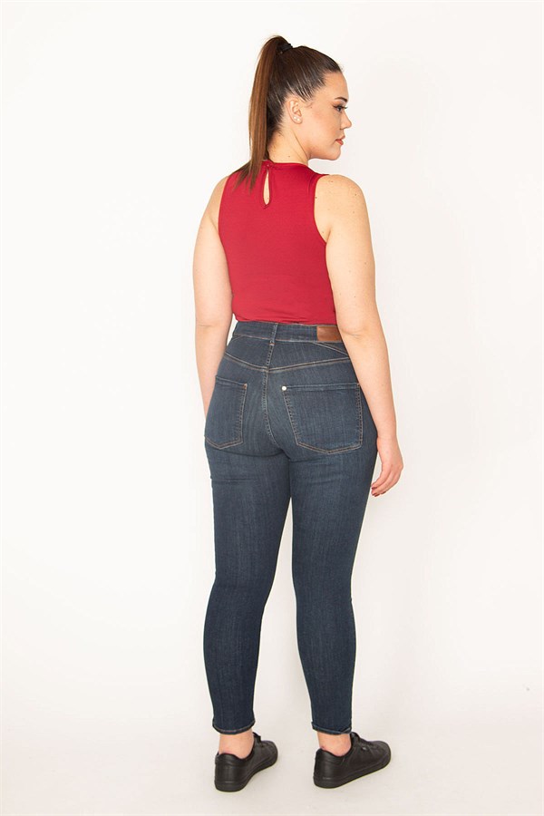 Kadın Lacivert 5 Cep Likralı Süper Skinny Jean Pantolon 65N35381