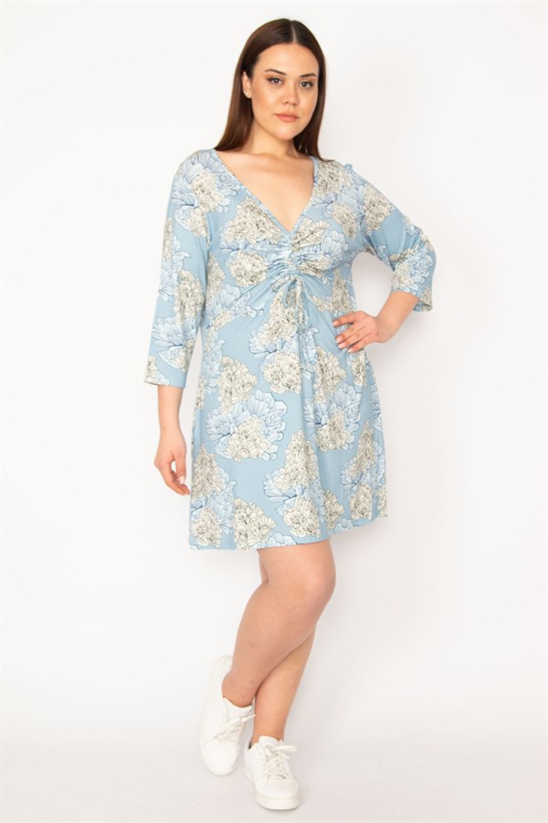 Kadın Mavi Göğüs Büzgü Detaylı Tunik 65N32937