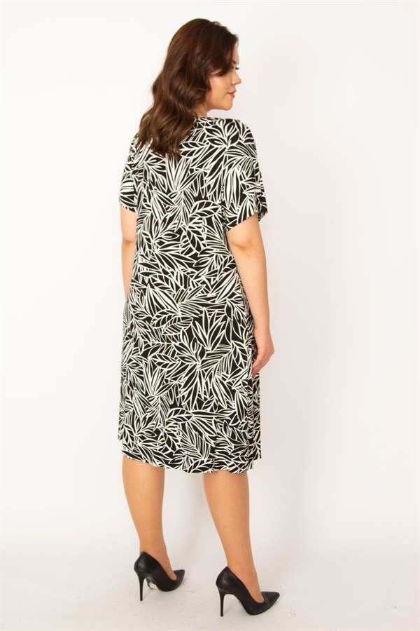 Kadın Siyah Anvelop Yakalı Düşük Kol Elbise 65N33463