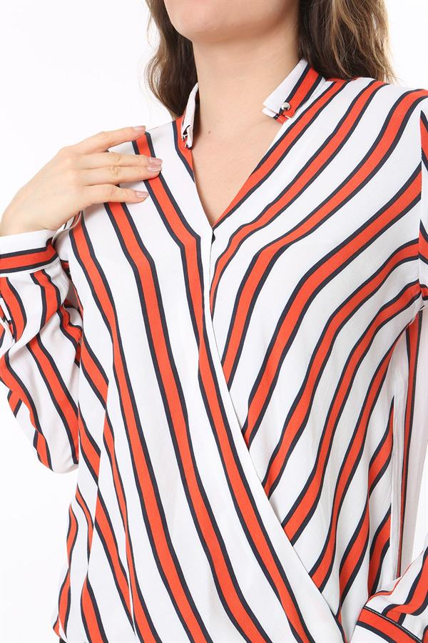 Kadın Büyük Beden Bej Dokuma Viskon Kumaş Kapalı Anvelop Bluz 65N37614