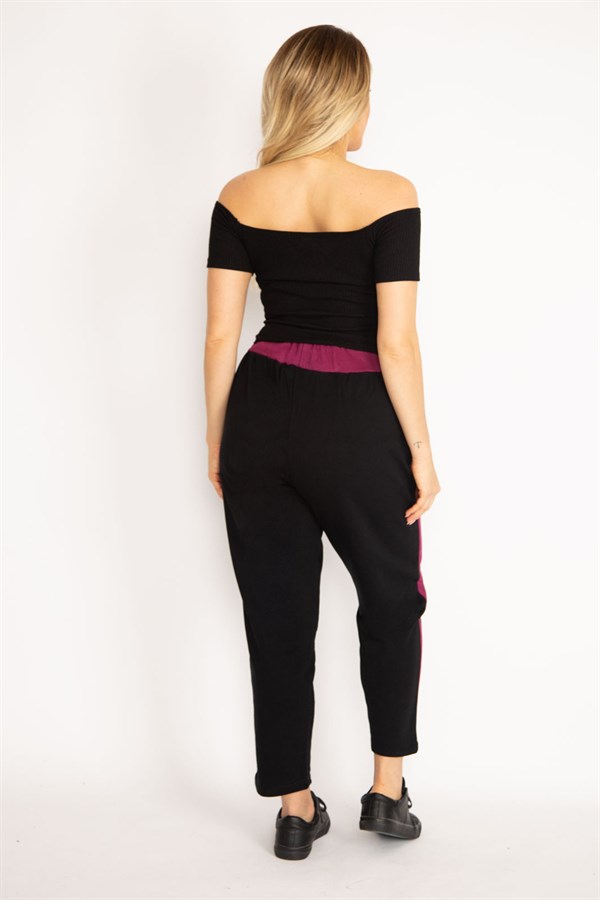 Kadın Siyah Beli Kuşgözü Bağcıklı Renk Detaylı Spor Pantolon 65N35047