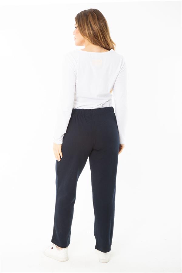 Kadın Büyük Beden Lacivert Beli Lastikli Ütü İzi Çima Dikişli Yan Cepli Eşofman Alt 65N37400