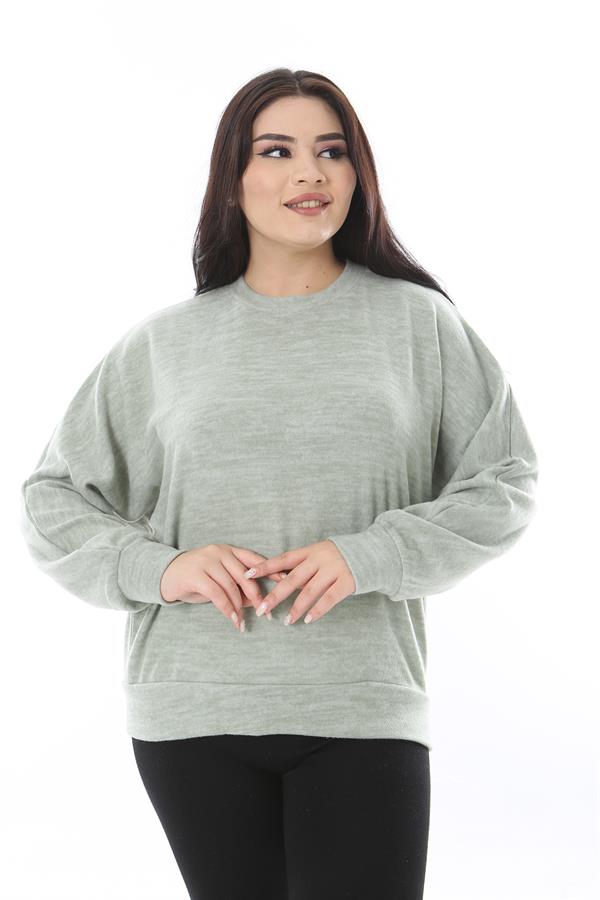 Kadın Büyük Beden Yeşil Yumoş Kumaş Yarasa Kollu Bluz 65N38636
