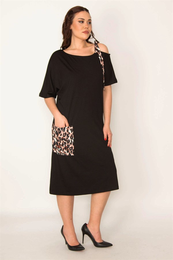 KADIN SİYAH ASKI VE CEP DETAYLI ELBİSE