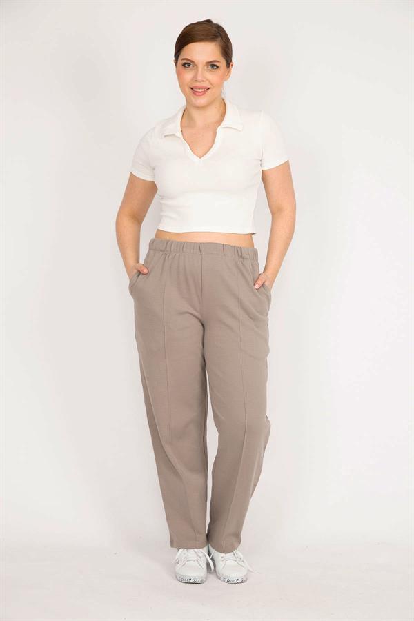 Kadın Siyah Büyük Beden Çima Dikişli Yan Cepli Eşofman Alt