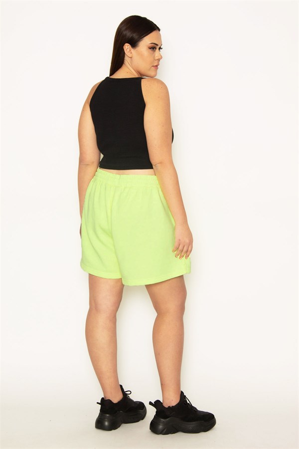 Kadın Fosfor Polar Kumaş Bel Lastik Ve Bağcıklı Yan Cepli Şort 65N31550