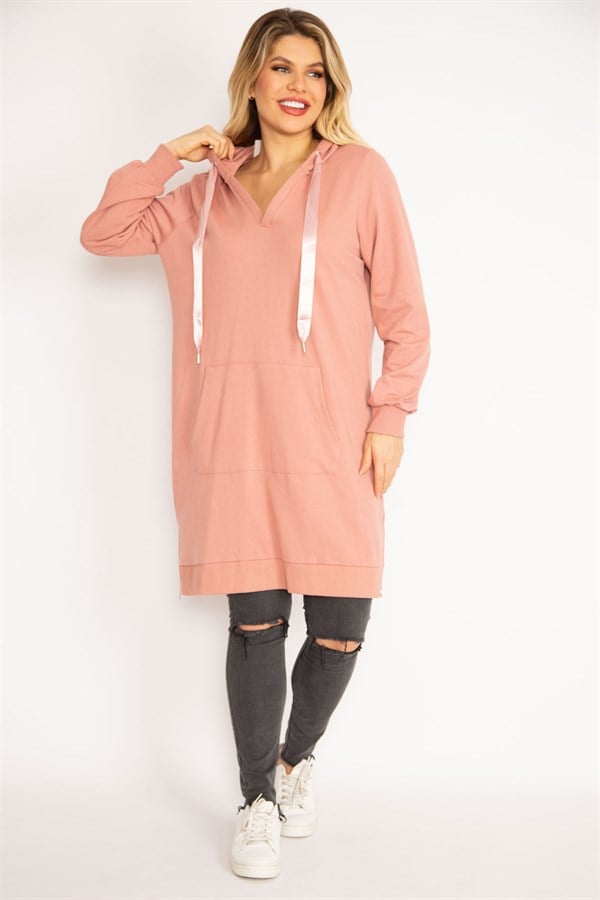 Women's Pink Hooded Kangaroo Pocket Sweatshirt 65N35092