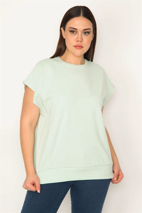 Kadın Yeşil Kup Detaylı Ribanalı Kolsuz Sweatshirt 65N31445