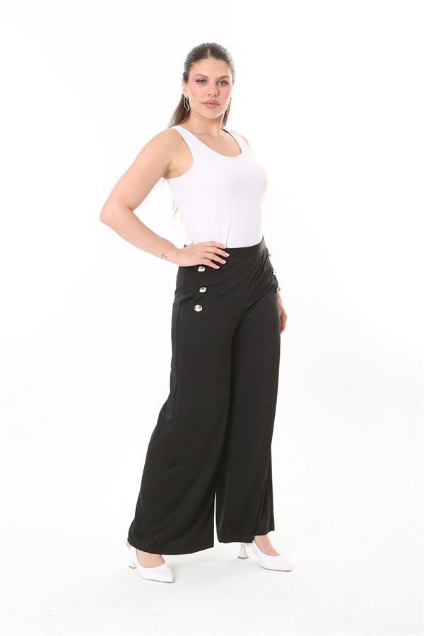 Kadın Büyük Beden Beyaz Süs Metal Düğmeli Cepsiz Pantolon 65N37817