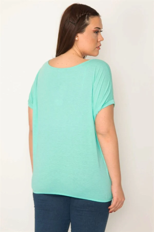 KADIN MİNT ETEK UCU LASTİKLİ DUBLE KOL BLUZ