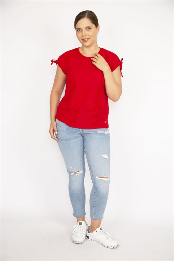 Kadın Bordo Büyük Beden Omuz Bağcıklı Polyester Kumaş Bluz