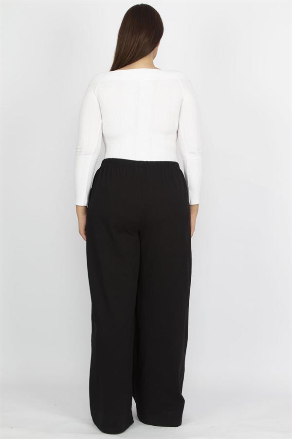 Kadın Siyah Büyük Beden Pamuklu Kumaş Yan Cepli Eşofman Alt 65N35693