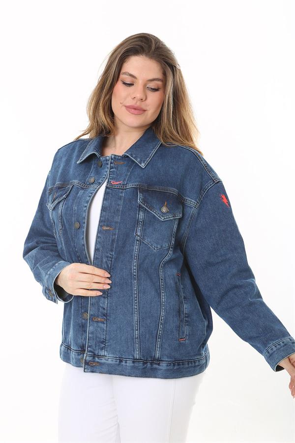 Kadın Büyük Beden Lacivert Sırt Detaylı Kot Mont 65N37470