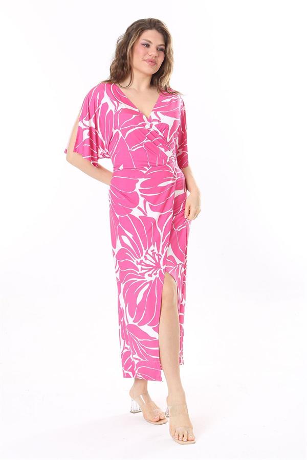 Kadın Büyük Beden Pembe Anvelop Yakalı Elbise 65N37969