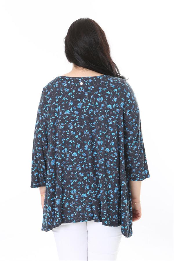 Kadın Büyük Beden Renkli V Yakalı Kapri Kol Desenli Bluz 65N38001