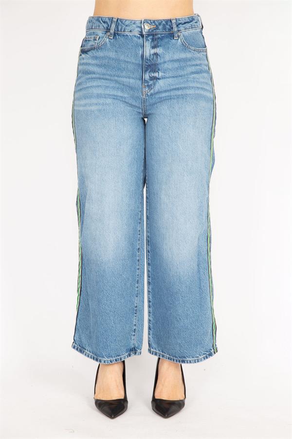 Kadın Mavi Büyük Beden Yan Şeritli 5 Cep Kot Pantolon