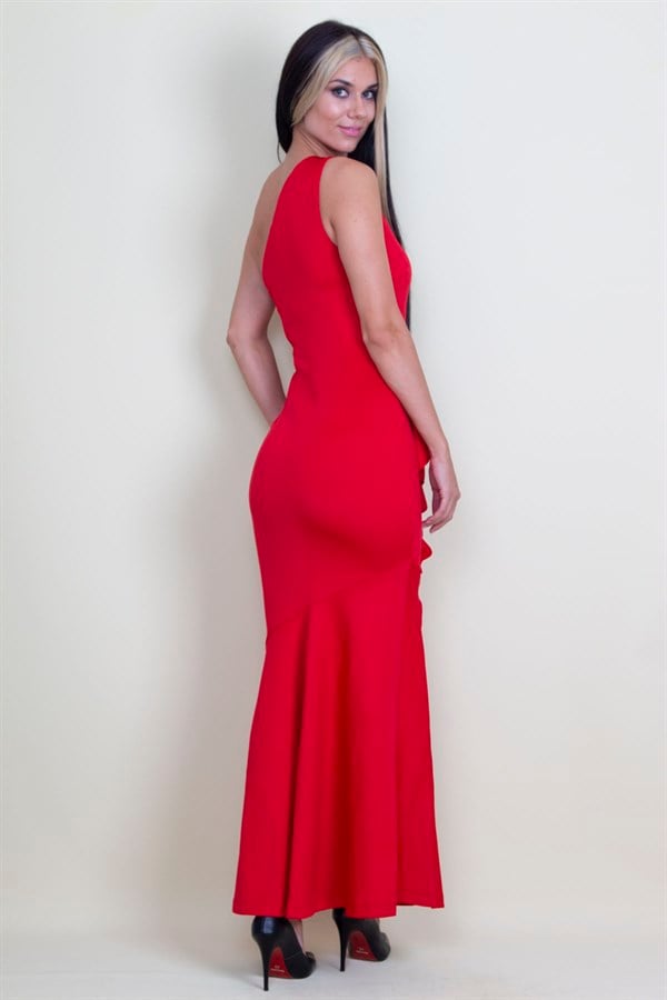 ROBE DE SOIRÉE À UNE ÉPAULE AVEC DÉTAILS À VOLANTS