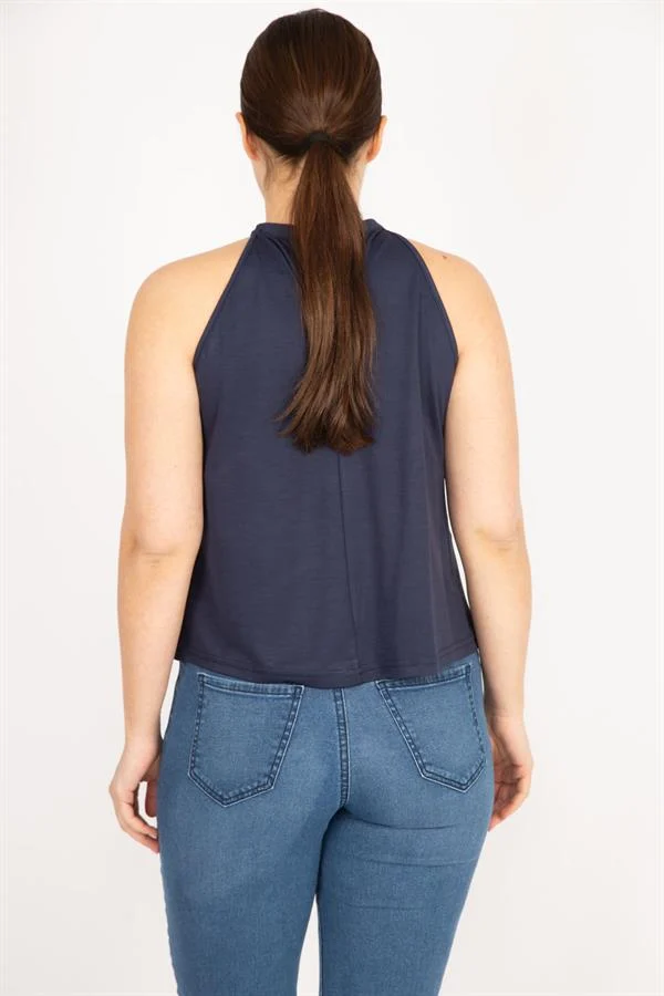 Kadın Haki Büyük Beden Halter Yaka Bluz