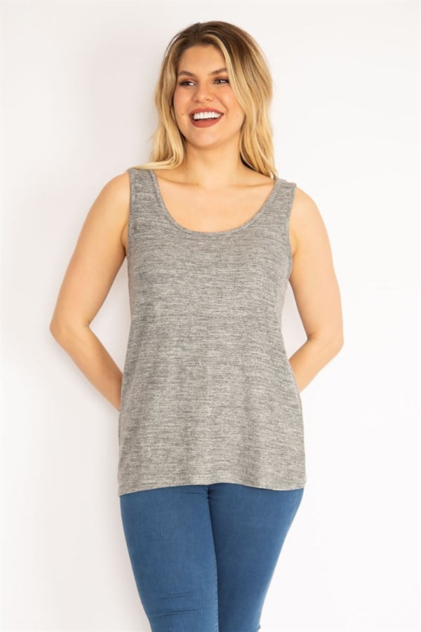 Kadın Gri Yün Viskon Kolsuz Bluz 65N35189