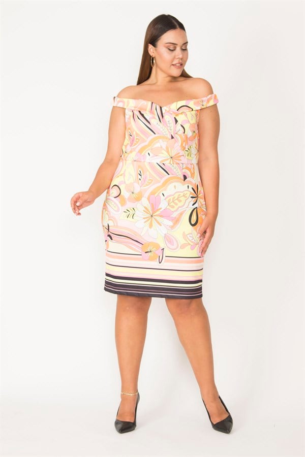 Kadın Sarı Yaka Detaylı Renkli Elbise 65N27716