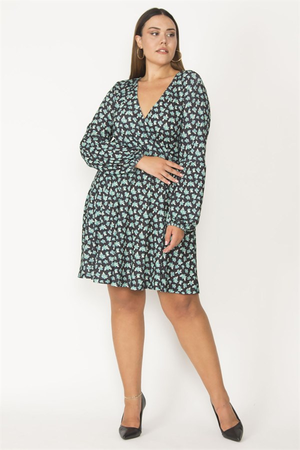 Kadın Siyah Anvelop Yakalı Kol Ağzı Ve Beli Lastik Detaylı Elbise 65N27422