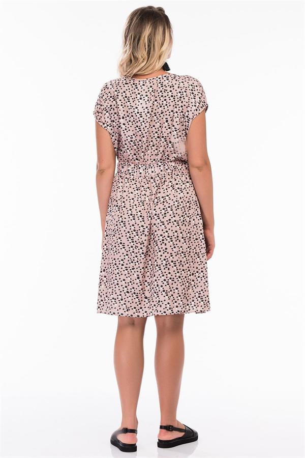 KADIN VİZON KEMERSİZ BELİ GİZLİ LASTİKLİ BİSİKLET YAKALI ELBİSE