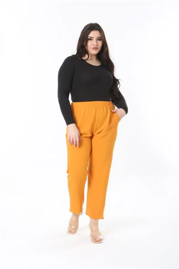Kadın Büyük Beden Oranj Beli Lastikli Yan Cepli Pantolon 65N38929