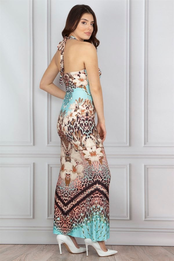 Kadin Turkuaz Boyun Bağli Elbise 26N14150