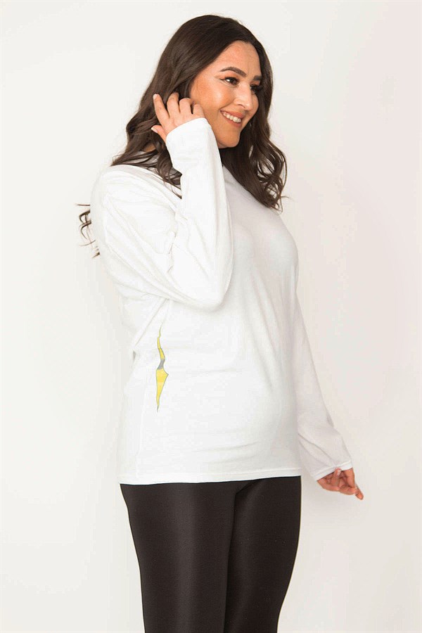 Kadın Kemik Pamuklu Kumaş Bisiklet Yakalı Sırt Baskı Detaylı Sweatshirt 65N31024
