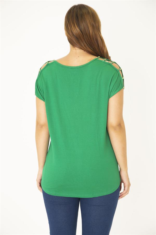 Kadın Bej Omuz Dekolteli İnci Detaylı Viskon Tunik 65N15453