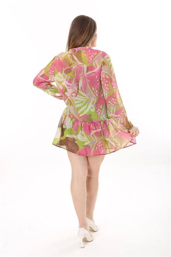 Kadın Büyük Beden Renkli Ön Pat Düğmeli Astarlı Şifon Tunik 65N37620