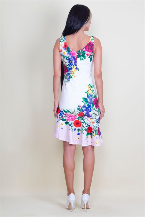 TAŞ DETAYLI ÇİÇEK DESENLİ ELBİSE